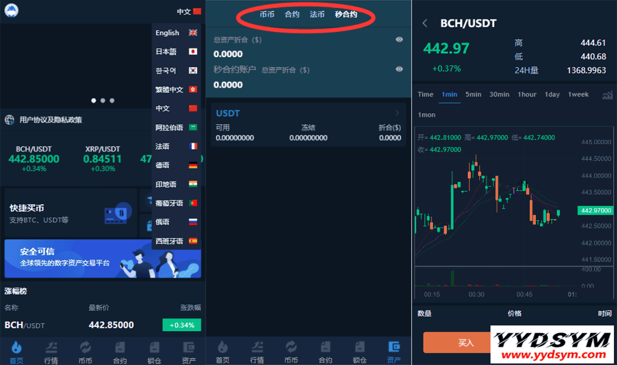 多语言交易所/12国语言/秒合约/申购/锁仓/K线完整/脚本最全/带教程/日夜模式