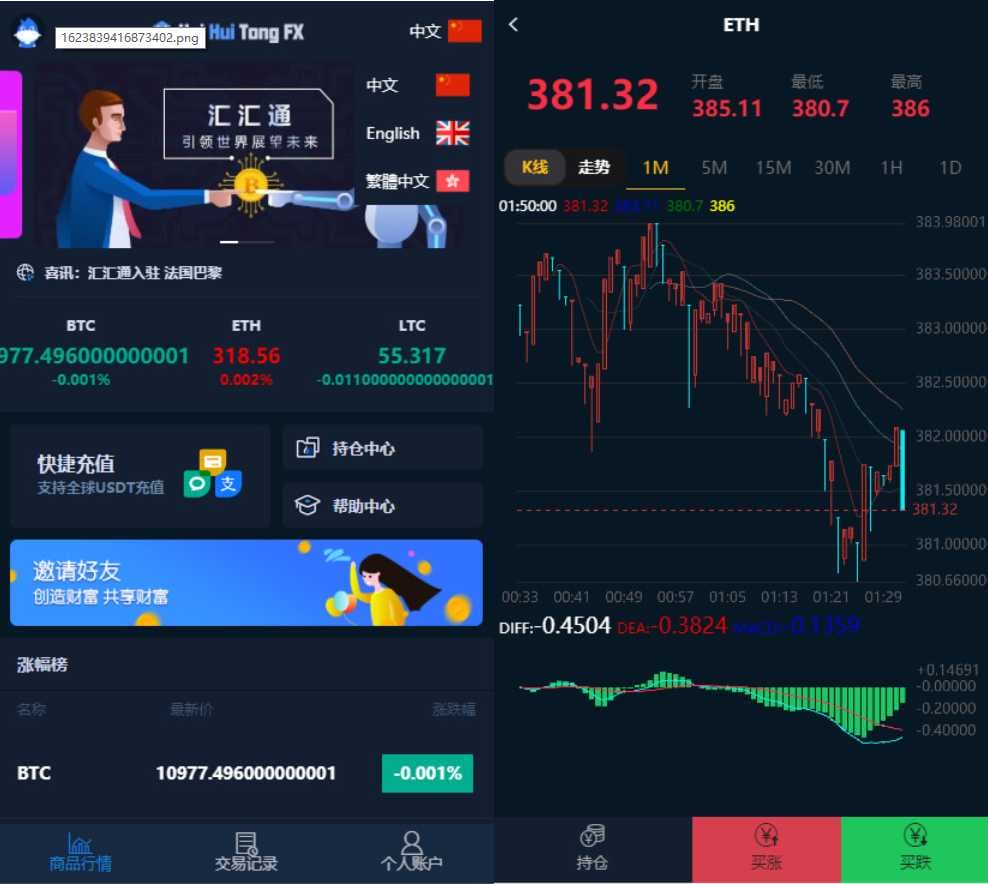 【优选源码】汇汇通微盘usdt支付完美运营2次开发版+完整数据+K线正常+3种语言