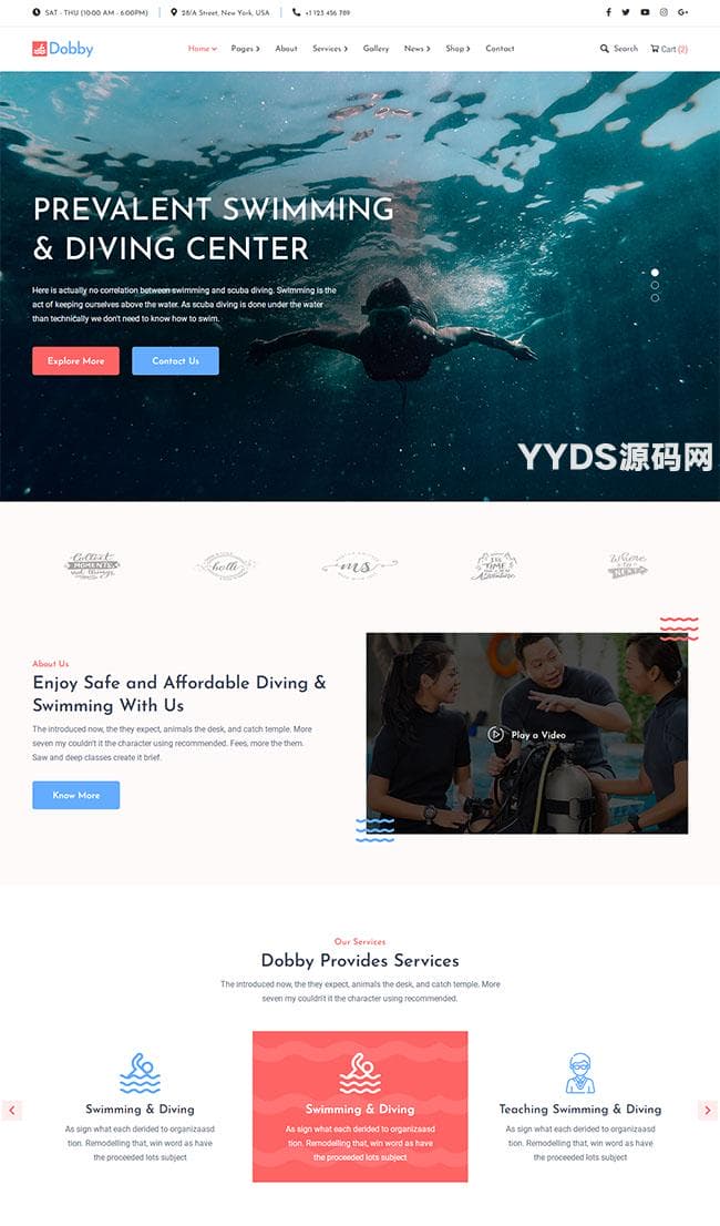 游泳潜水培训公司HTML5模板