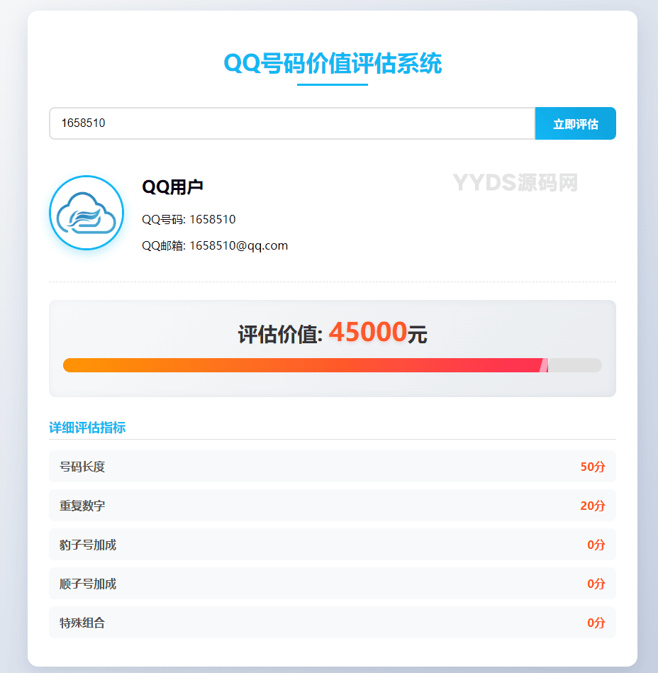 QQ号码价值评估系统html代码仅娱乐