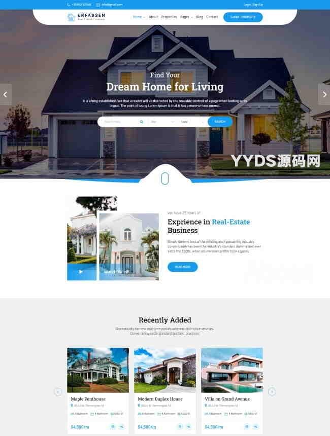 HTML5蓝白大气的梦想之家房屋中介网站模板