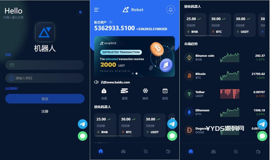 五国语言收益理财BTC虚拟币质押定期存币系统源码_加密货币机器人量化交易系统_内附搭建教程