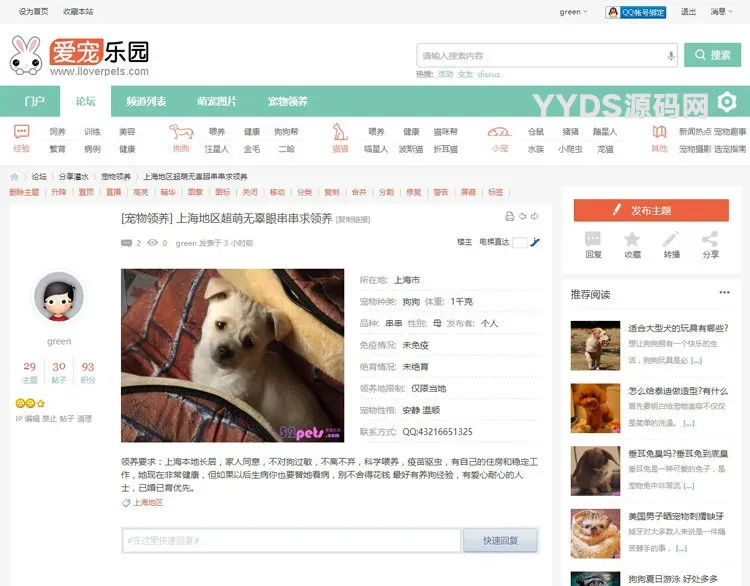 discuz迪恩宠物社区模板 宠物论坛网站源码