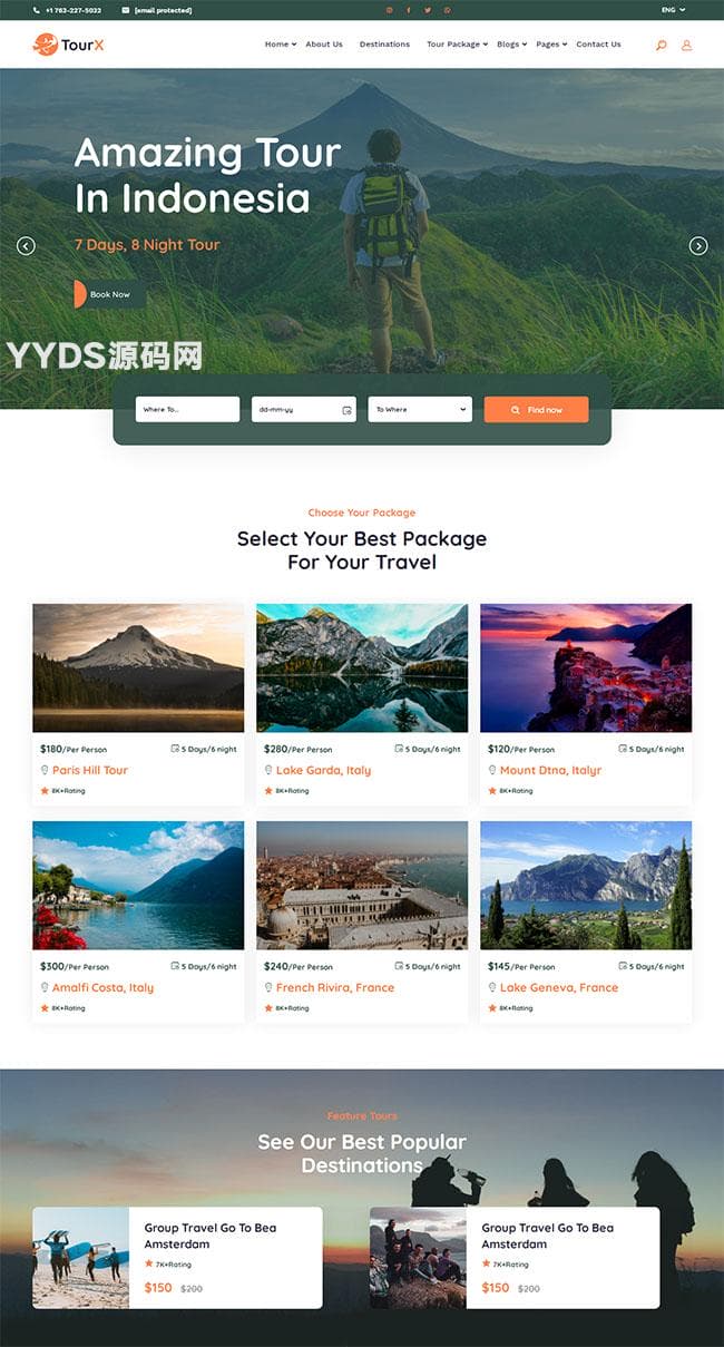 旅游套餐服务网站HTML5模板